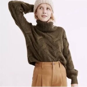 Madewell Somervell Modern Cable Turtleneck Sweater - Heather Basil